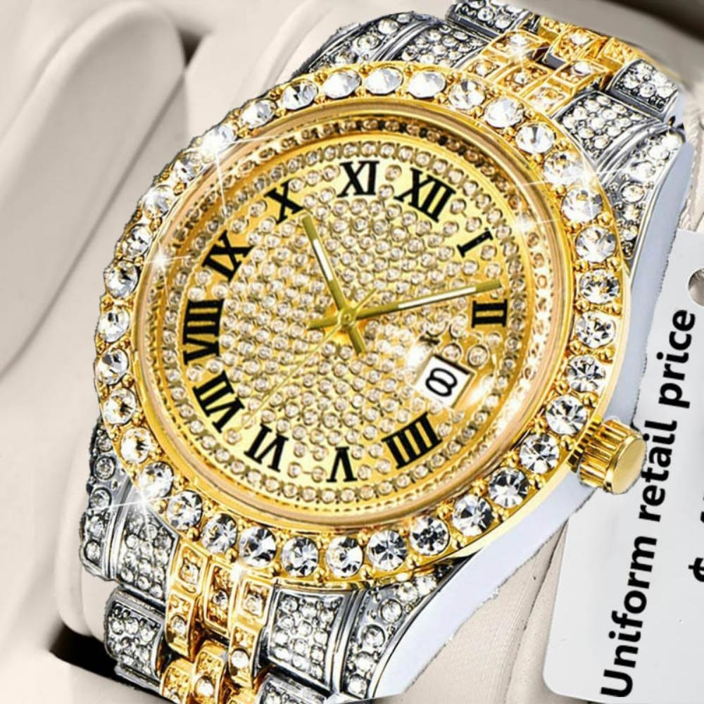 OLEVS Fashion Men Big Diamond Watch Luxury Watch Quartz Watch Fashion Iced Out Watch