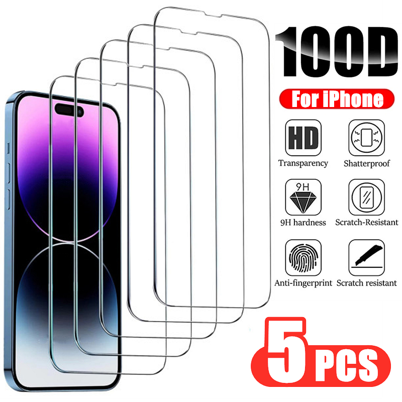 4PCS Tempered Glass For IPhone 17 16 15 11 14 12 13 Pro Max XR X XSMax 16E 17Air 15Plus 13Mini Screen Protector On For IPhone 7 8 6 Plus SE4 Glass