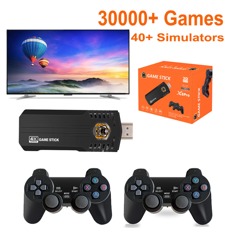 Stick 4K X8 Pro Retro Handheld 30000+ Emuelec 4.5 Wireless Gamepad TV Game Console Built In Video Games