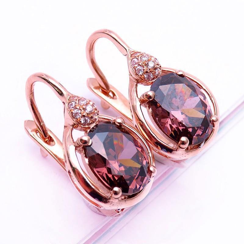 Women's Jewelry Purple Gold Plated With Rose Gold Fashionable Shiny Colored Gold Inlaid Zircon Smoky Zircon Earrings
