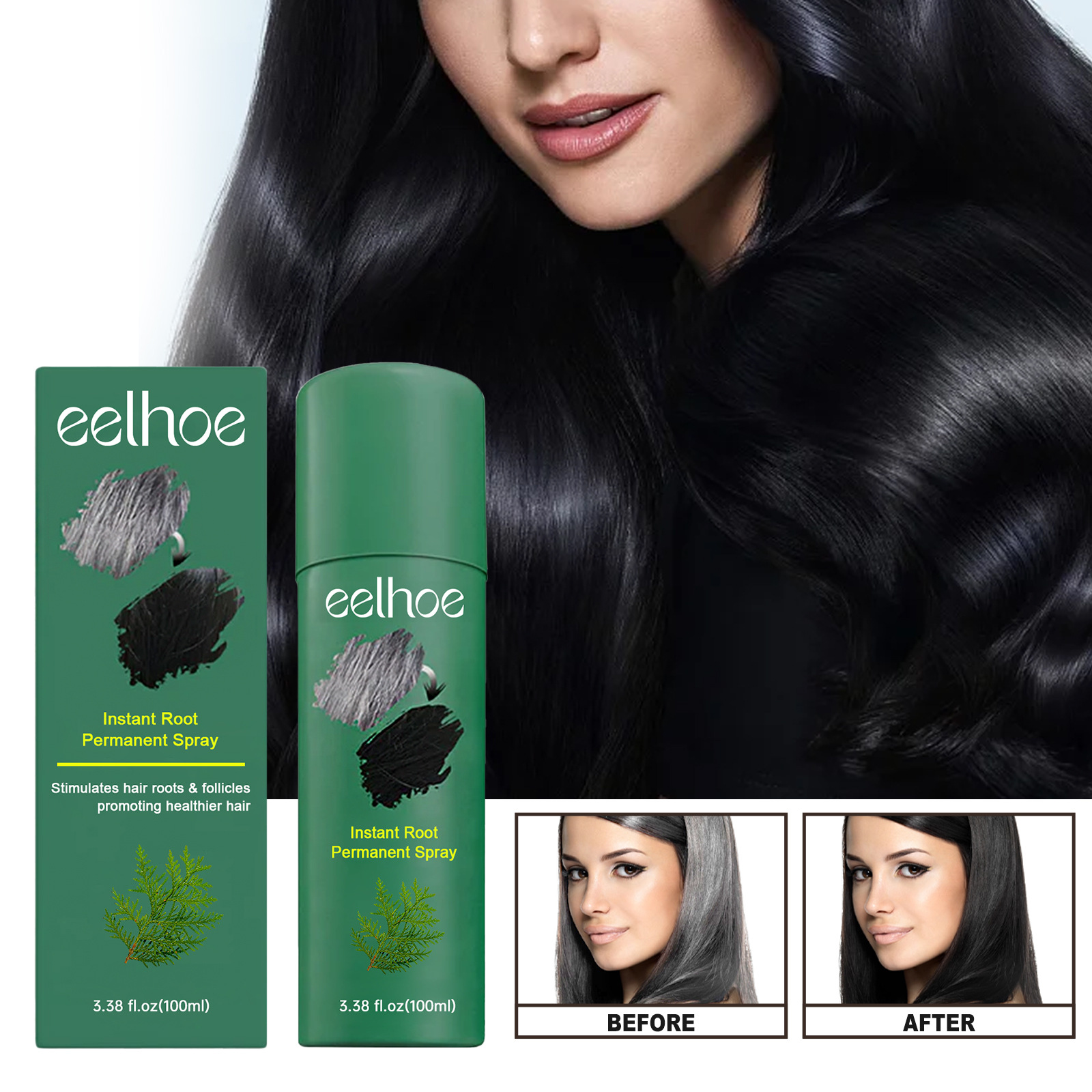 EELHOE Black Hair Spray Thick, nourishing hair roots, shiny and smooth natural black hair covering white hair hair care spray