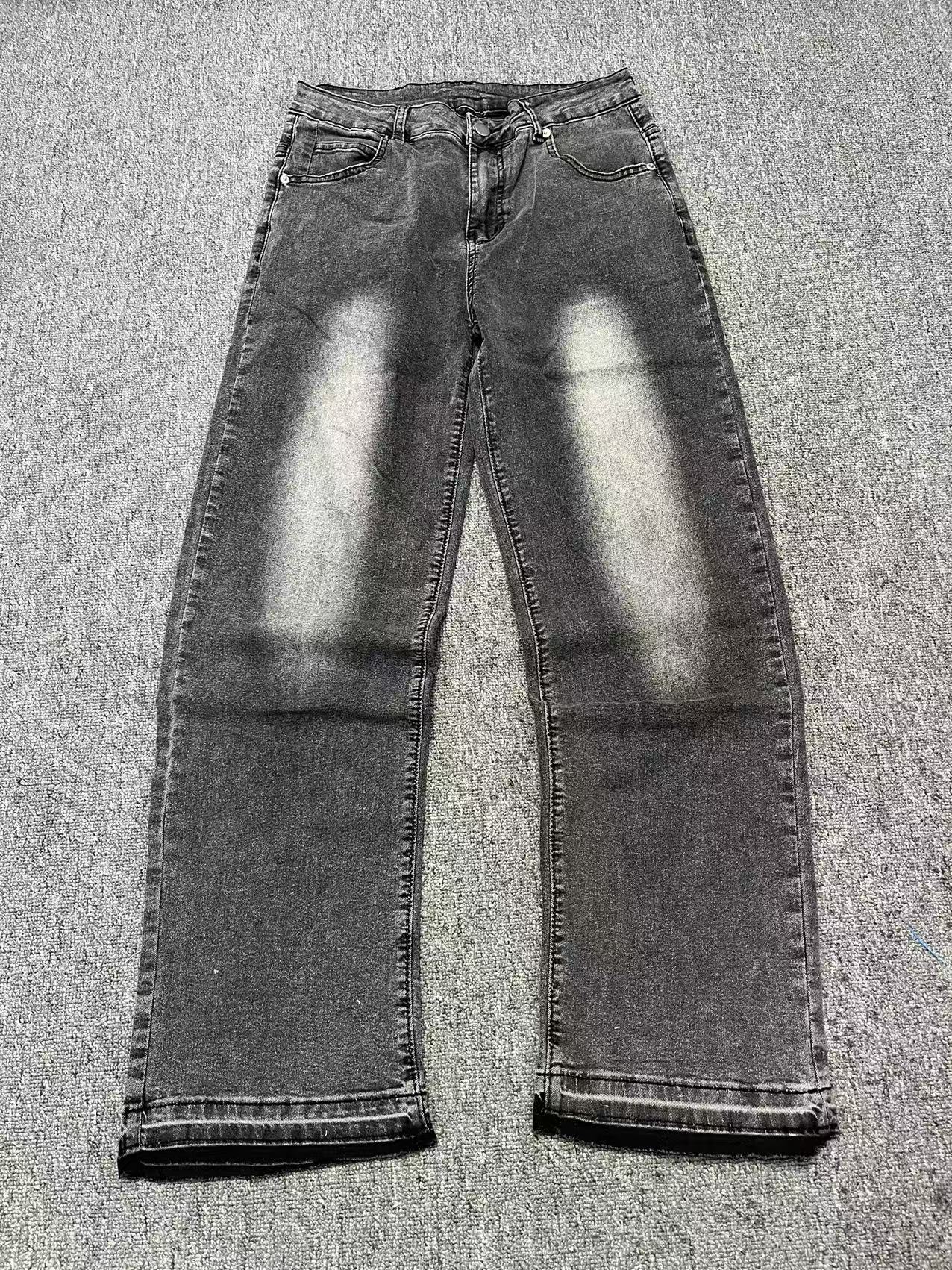 Men's Vintage Washed Straight Leg Jeans - Super Distressed Smoke Grey Denim, Retro Streetwear Pants