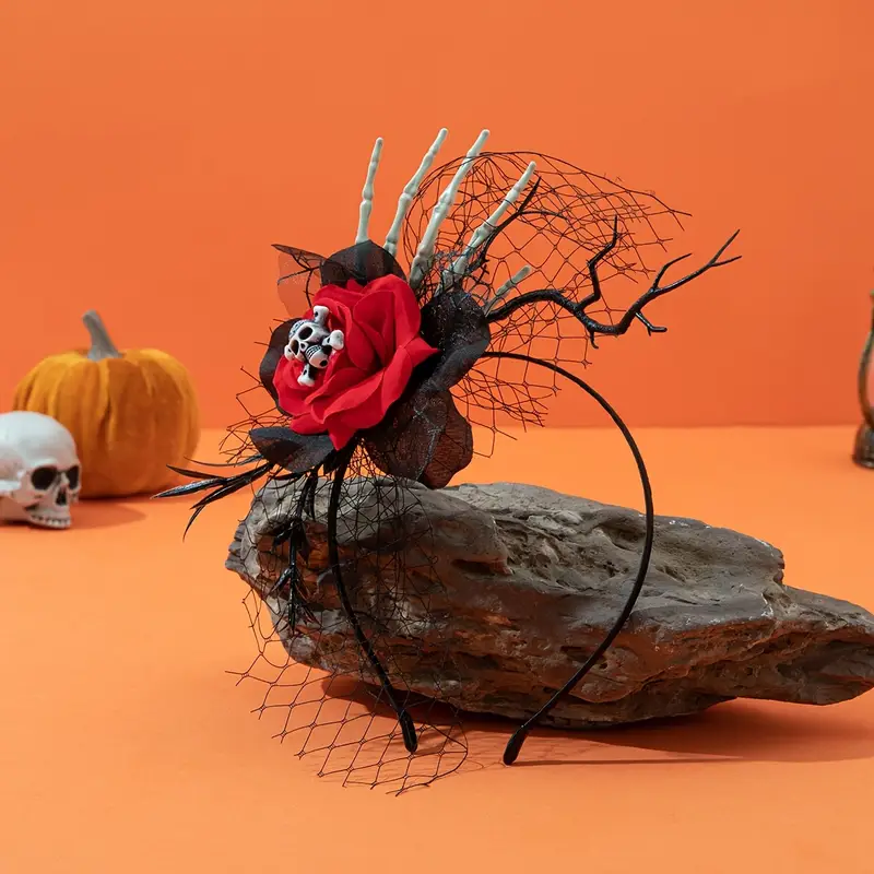 Elegant Halloween Headband With Hand & Rose - Gothic Hair Accessories For Women, Spooky Party Costume Headpiece For Halloween Night