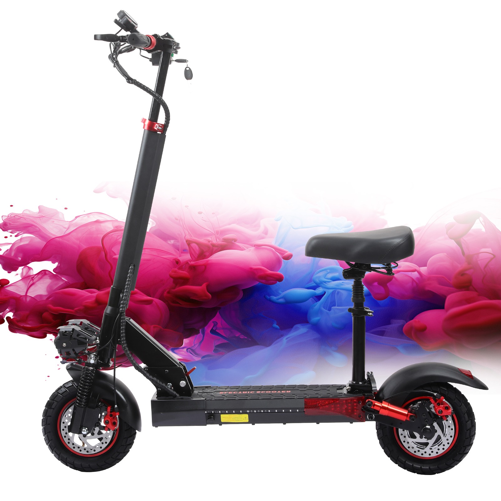 Black Electric Scooter With Seat For Adults 800W, 48V 15Ah Battery Foldable Commuter Electric Scooter