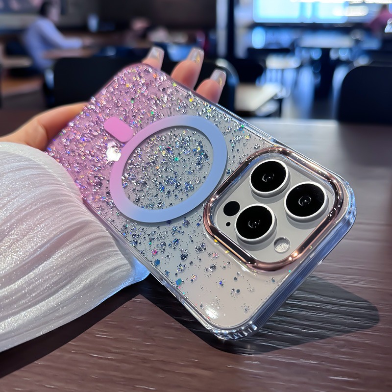 Luxury Glitter for Magsafe Acrylic Case for iPhone 16 15 Pro Max 14 13 Magnetic Gradient Bling Hard Cover for iPhone 16ProMax