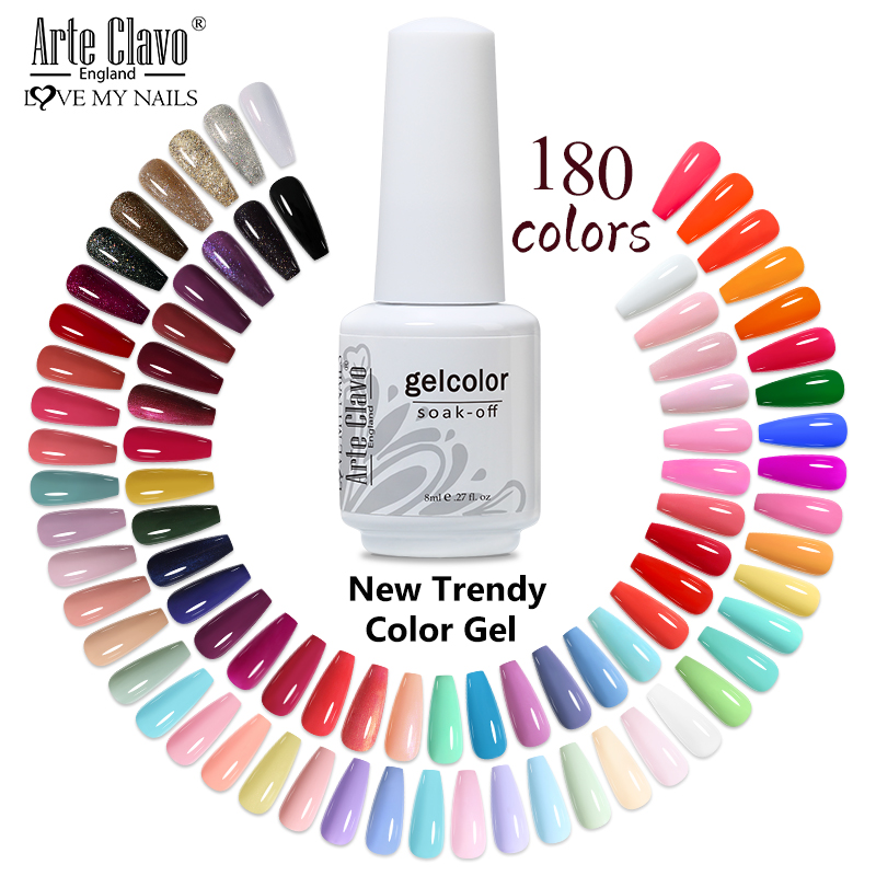 Arte Clavo 8ml Pure Color Gel Nail Polish Nail Art Manicure Semi Permanent Gel UV Hybrid Varnishes Base Top Coat Enamels New