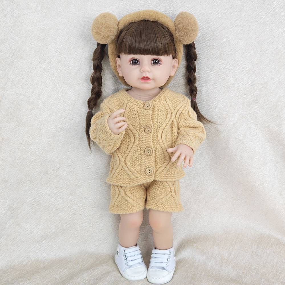 55cm realistic doll baby soft rubber changing outfit accompanying doll real cute brown haired princess birthday gift