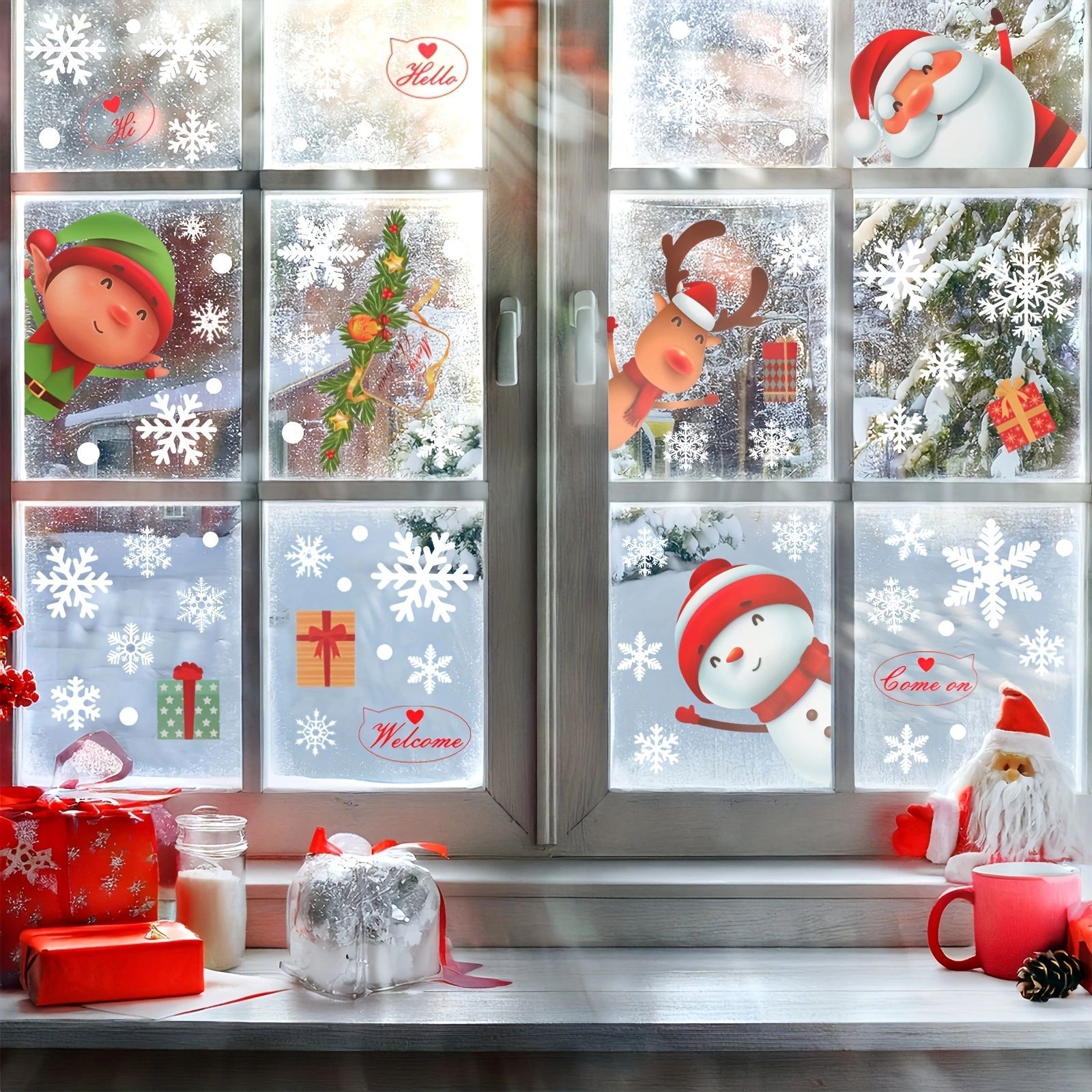 Weihnachten Santa Claus Statische Fenster Aufkleber Weihnachten Geschenke Schneemann Schneeflocke Badezimmer Glas Aufkleber