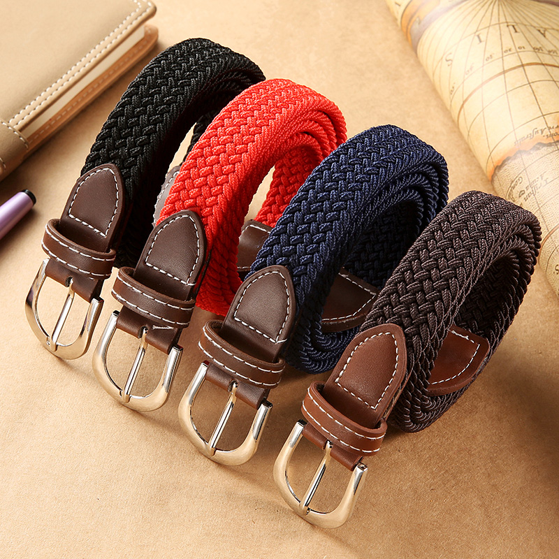 Fashion free perforation-free canvas simple long small belt women's casual elastic braided belt fine belt women's belt