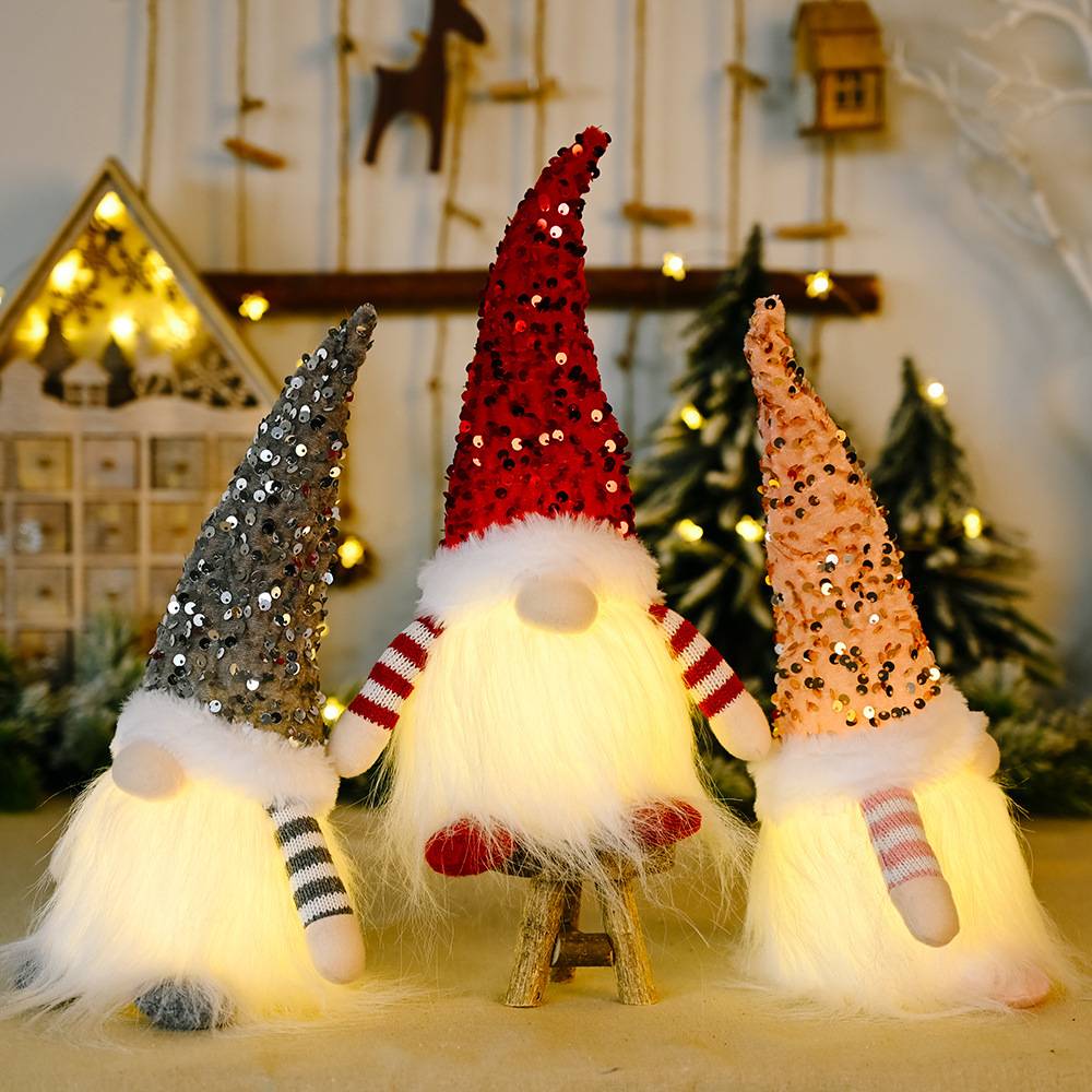 Christmas Decorations Christmas Sequin Cap With Light Rudolph Pendant Dwarf Faceless Doll Pendant