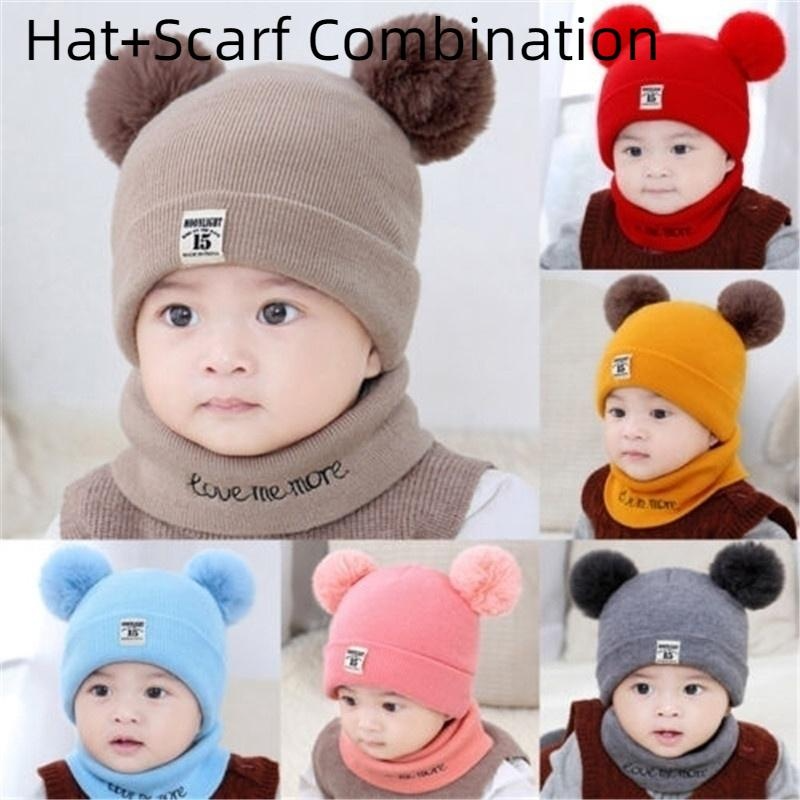 Children's Baby Warm Knitted Hat,Soft Little Rabbit Baby Knitted Hat, Baby Hat,Baby Scarf, Children's Scarf, Age 0-24 Months,Hat+Scarf Combination