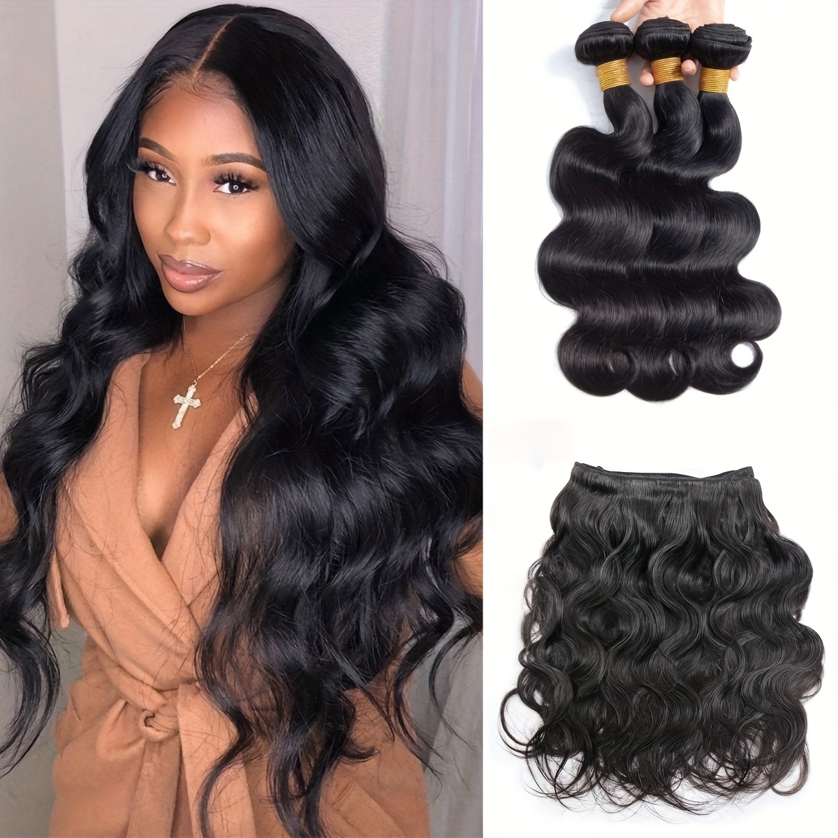 Brazilian Hair Strand Big Wavy Hair Braid 100% Raw Virgin Hair Strand Natural Color Hair Extensions Three-piece Set