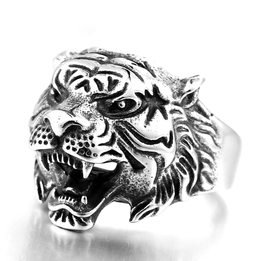 Street Hip Hop Punk Men's Ring Jewelry Rock Cool Retro Alloy Men's Ring European And American Personality Tiger Head Alloy Ring