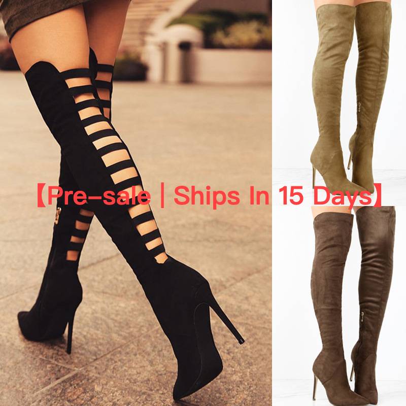 【Pre-sale | Ships In 15 Days】Fashion Pointy Back Cutout High Heels Plus Size 40-43 Women's Boots