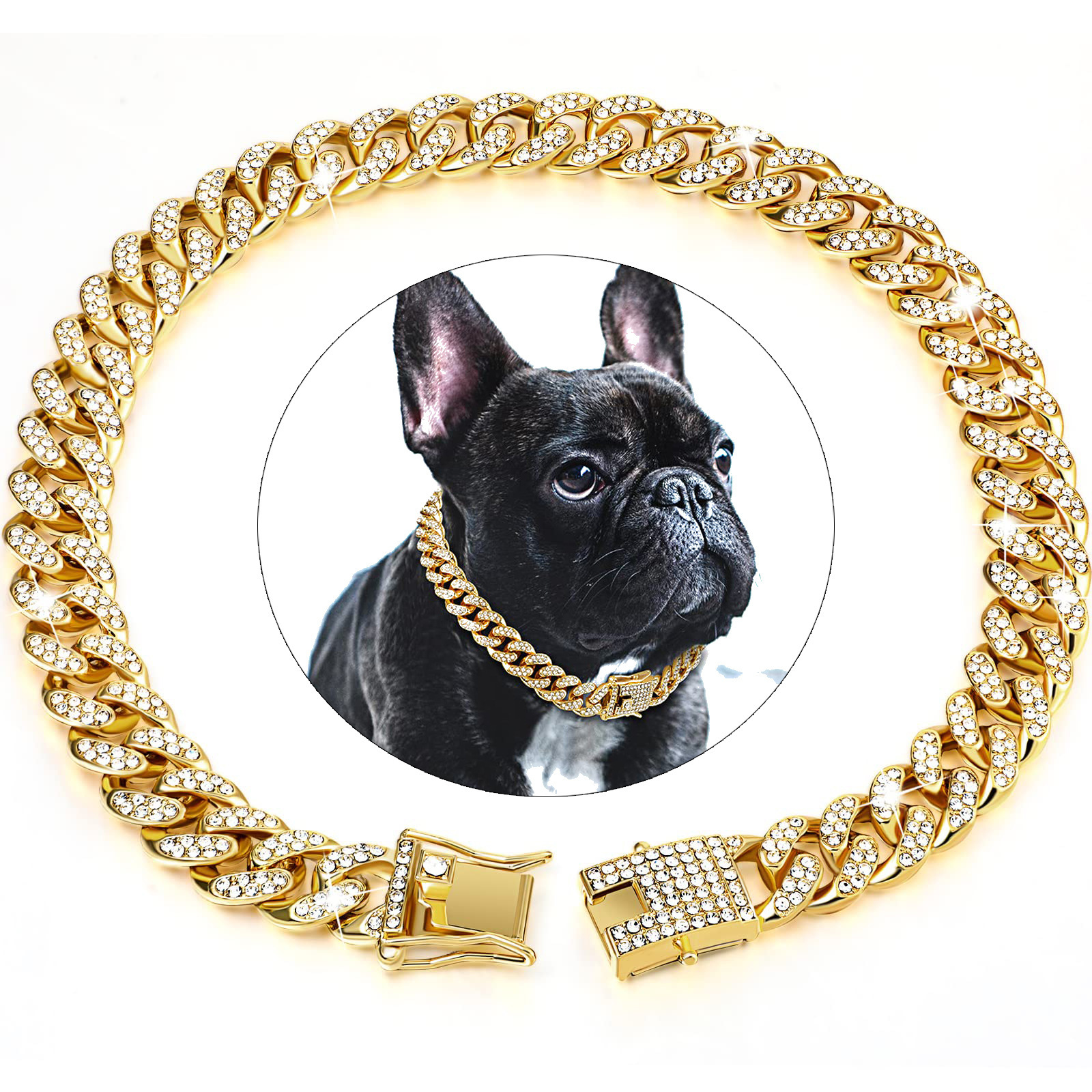 Pet Necklace Collar Metal Walking Chain Collar Diamond Dog Cuban Chain Exquisite And Fashionable Diamond Setting