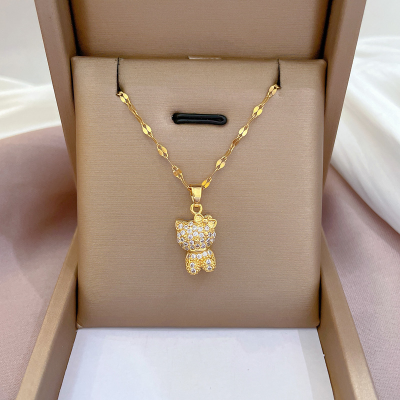 Luxury Women Classic Cat Zircon Necklace Cute Girl Animal Pendant Engagement Necklaces for Women Cute Animal Jewelry Party Gift