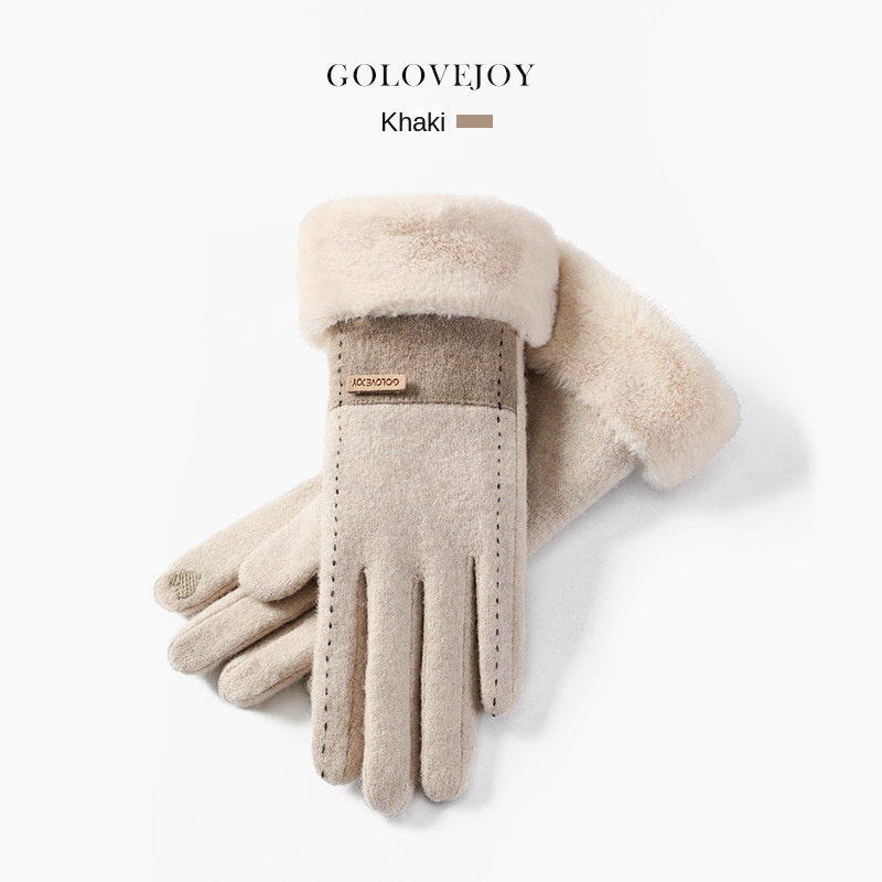 Solid color padded thickened winter new cashmere gloves ladies outdoor warm winter gloves