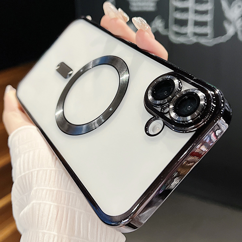 Electroplated Transparent TPU Soft Case For iPhone 16 15 14 Plus 13 12 11 Pro Max Magnetic For Magsafe Wireless Charge Cover