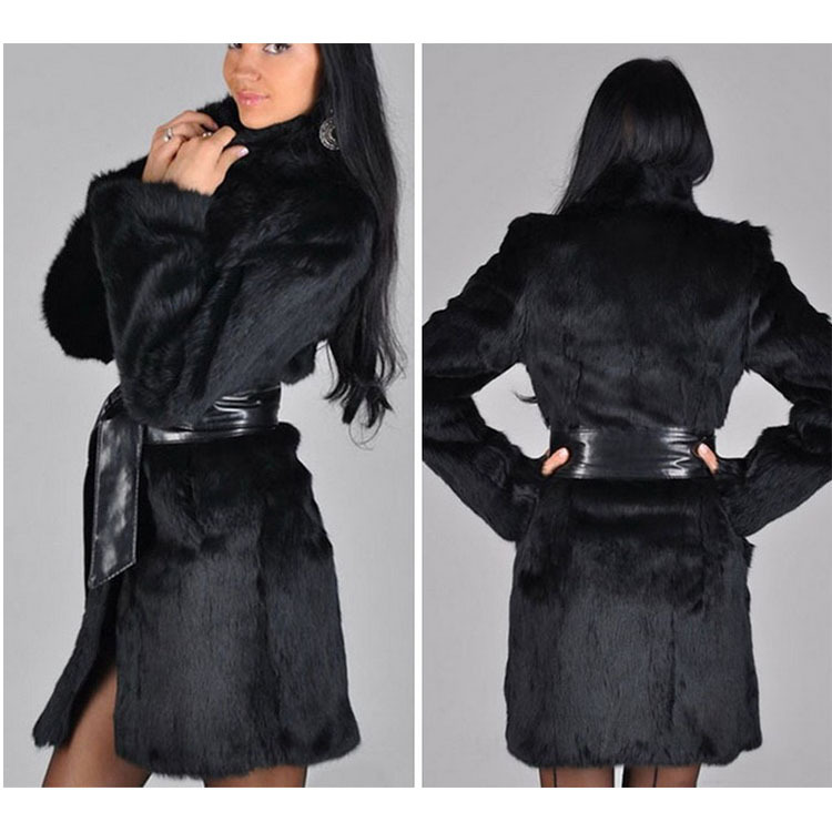 Women's Fur Mink Coat Fox Fur Coat Mid-Length Fur Belt