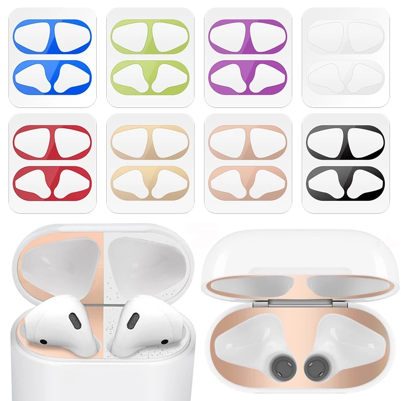 Metal Dustproof Sticker Case for Apple Airpods Headphone Covers for Airpods 2 1 Headphones Charging Case Protective Accessories