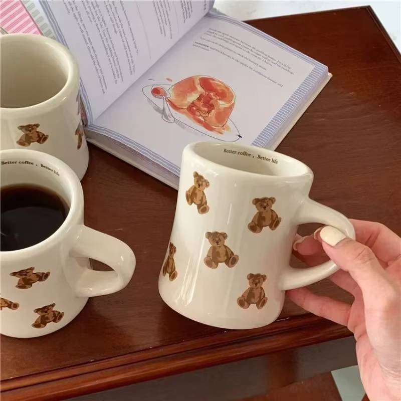 Cartoon Bear Ceramic Coffee Mug Chocolate Bear Mug Girl Retro Coffee Cup Afternoon Tea Cute Ceramic Mugs Cute Coffee Mug Cup