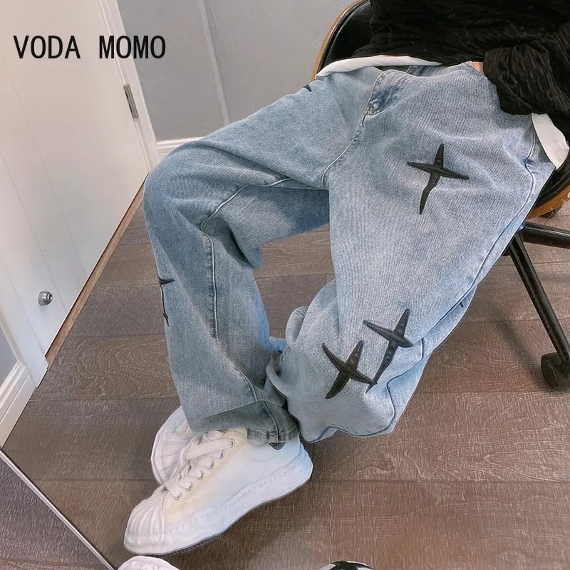Wide Leg Cargo Pants 2024 Streetwear Baggy Men Jeans Spring Autumn Men Korean Fashion Loose Straight Male Brand Clothing