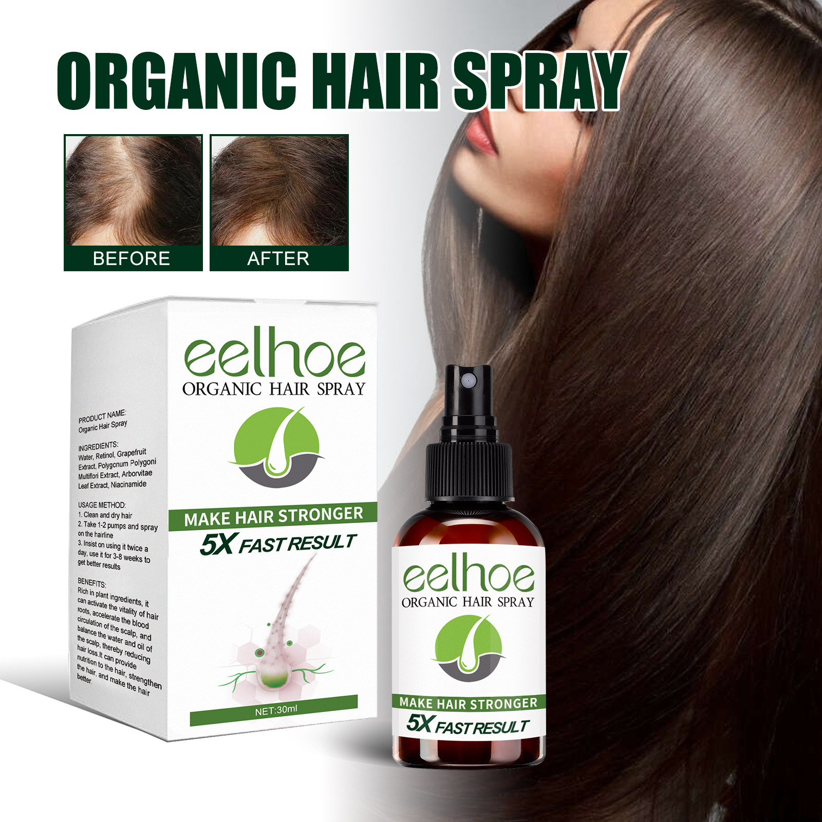 EELHOE Thick Hair Spray Nourishes, Moisturizes, Repairs, Strengthens Hair, Prevents Hair Loss, and Thick Hair Spray