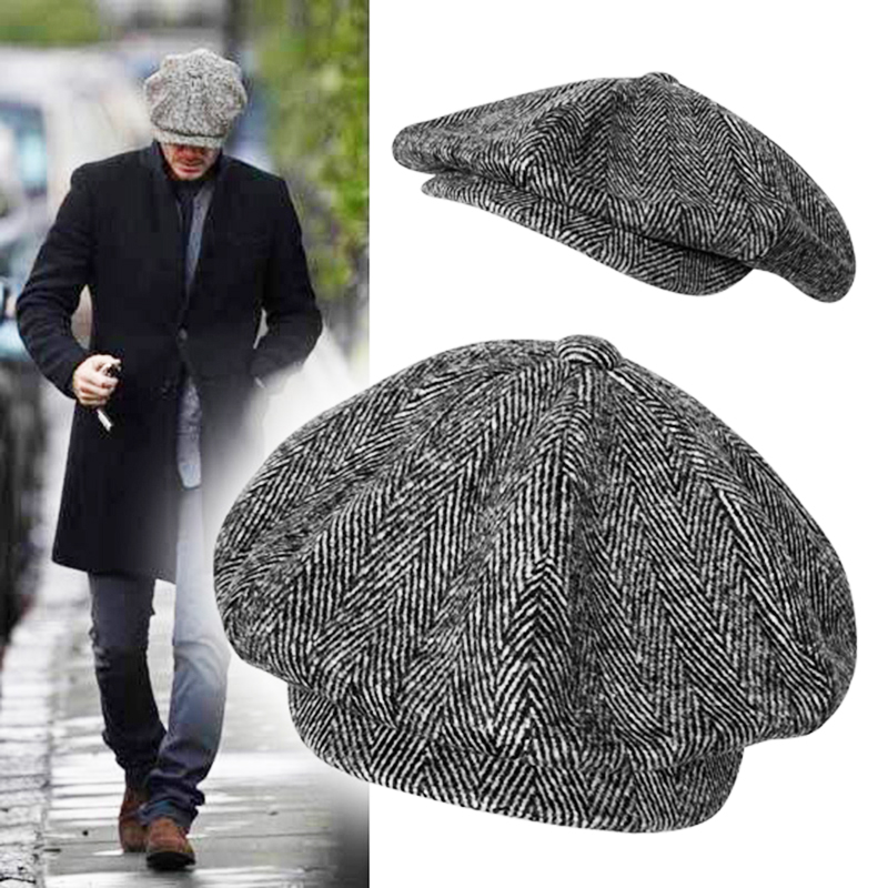 Wool Newsboy Cap Men Grey Herringbone Flat Caps Women Men British Painters Hat Soft Autumn Winter Hats Octagonal Cap