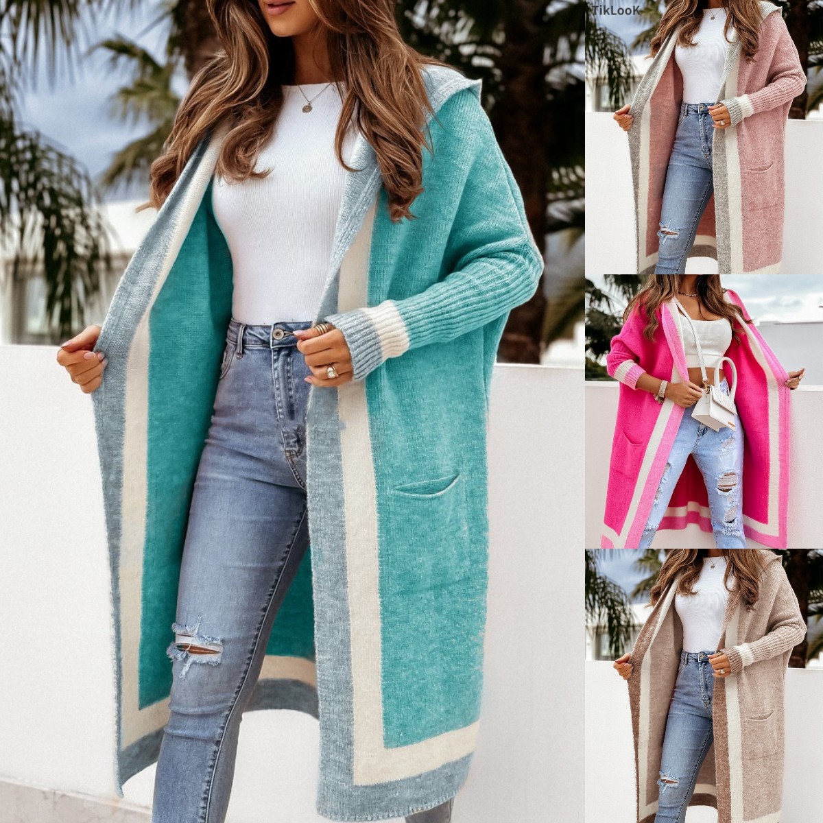 Women's Clothing Casual Versatile Hooded Long Cardigan Sweater Jacket Amazon's new