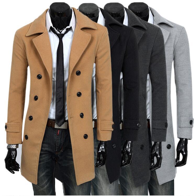 M-4XL Men's Slim Coat Double-breasted Extended Slit Windbreaker Men's Woolen Coat Manufacturer