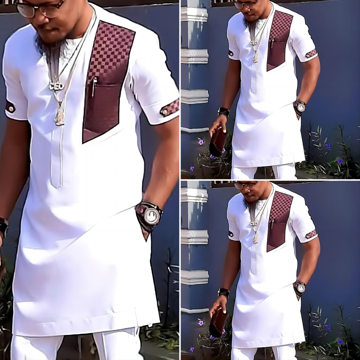 Shirt + Pants Summer New Men's Fashion Sets Hot Selling Young Men's Casual Splicing Short Sleeved Shirt And Pants 2-piece Set For Men