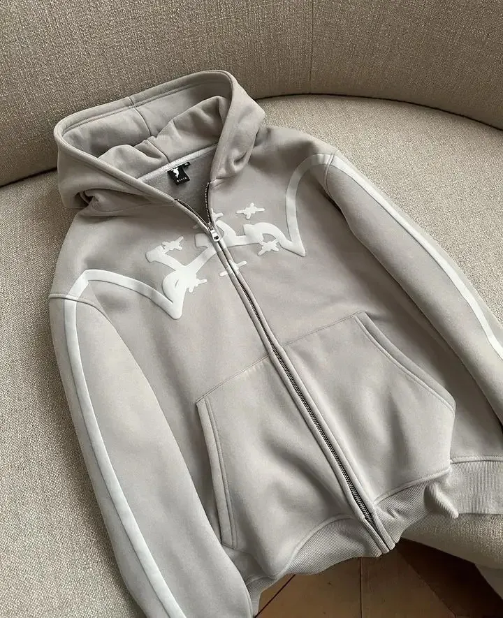 Divin Zipper Y2K Sweatshirt Haruku Hip Hop Embroidered Oversized Men Women Fashion Casual Gothic Hoodie Clothing 240129