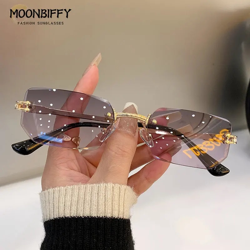 Unisex Small Rimless Sunglasses Man Woman Fashion Gradient Sun Glasses Eyewear Retro  Brand Designer Traveling Shades