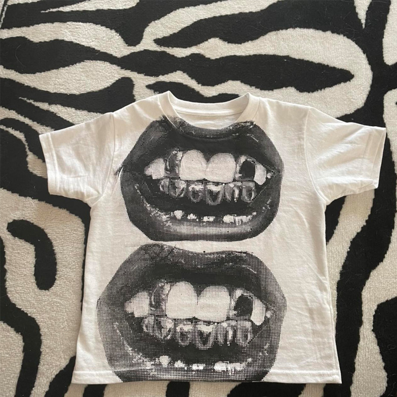 Men's Clothing Summer New Gothic Clothing Women's Club Lips Printed Cropped Tops