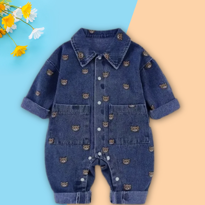 Baby clothes Thin coat boys and girls baby clothing micro stretch long sleeve crawling suit can open crotch boom baby denim jumpsuit