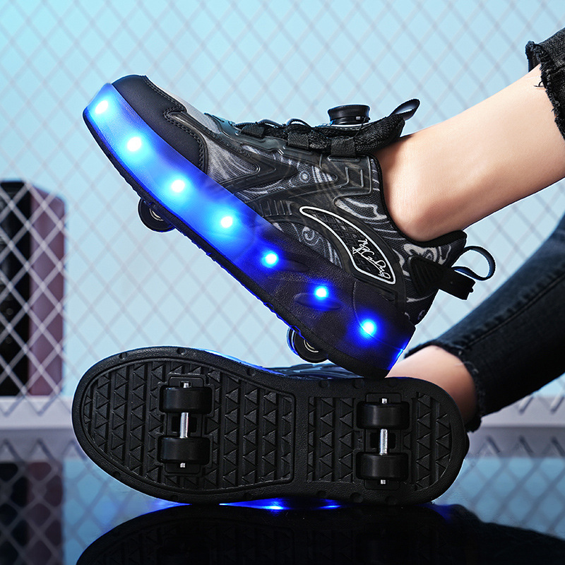 Kids Shoes running shoes boys and girls children's two-wheeled four-wheeled roller skates adults high-value deformed shoelaces lights can walk