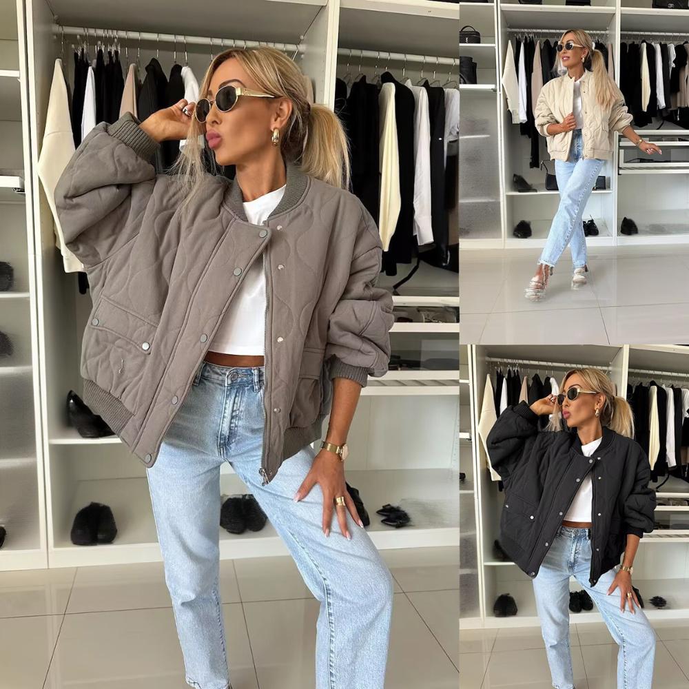 Lässige Damenbekleidung mit langen Ärmeln und Reißverschluss – Leichter Polyestermantel mit Stehkragen, schmale Passform für Herbst und Winter (Schwarz/Khaki/Taupe)​