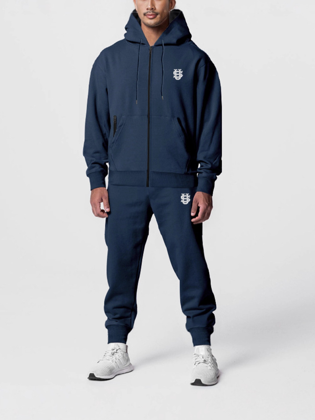 Men's Letter Embroidered Fleece Set - Hooded Tracksuit With 3D Patches, Streetwear Lounge Outfit