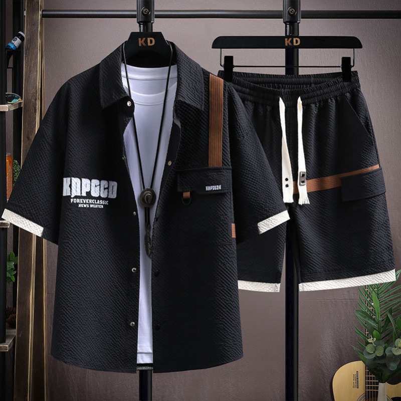 Men's Clothing New Short Sleeved Men's Suit Trendy Casual Summer Loose One Piece Suit Shirt Shorts Two Piece Suit