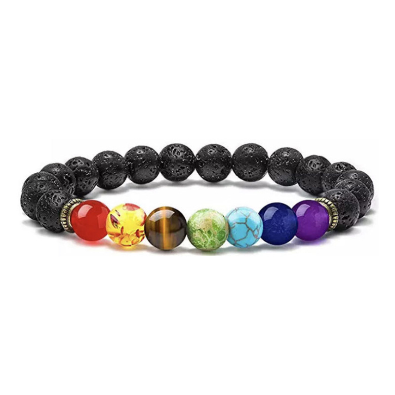 Hot selling seven pulse alloy jewelry bracelet colorful volcanic stone pine Stone Tiger Eye Yoga woven bracelet