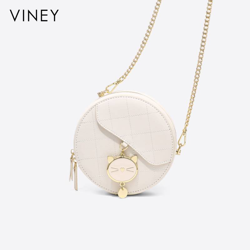 Viney Bag Women's 2025 New Women's Bag Crossbody Bag Chain Small Bag Summer 2024 Leather Cute Small Round Bag