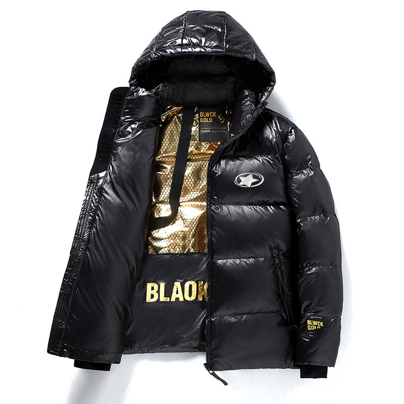 Unisex Black & Gold Star Puffer Jacket - Short Winter Coat With 3D Silicone Stars, Streetwear Style