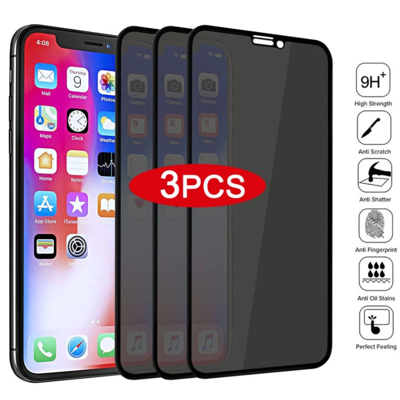 Anti Spy Black Glass For IPhone 16 15 14 13 12 11 Pro Max 13Mini 6S SE2 SE4 15Plus 16E Screen Protector For IPhone XR X XSMax 7 8 Plus Privacy Glass