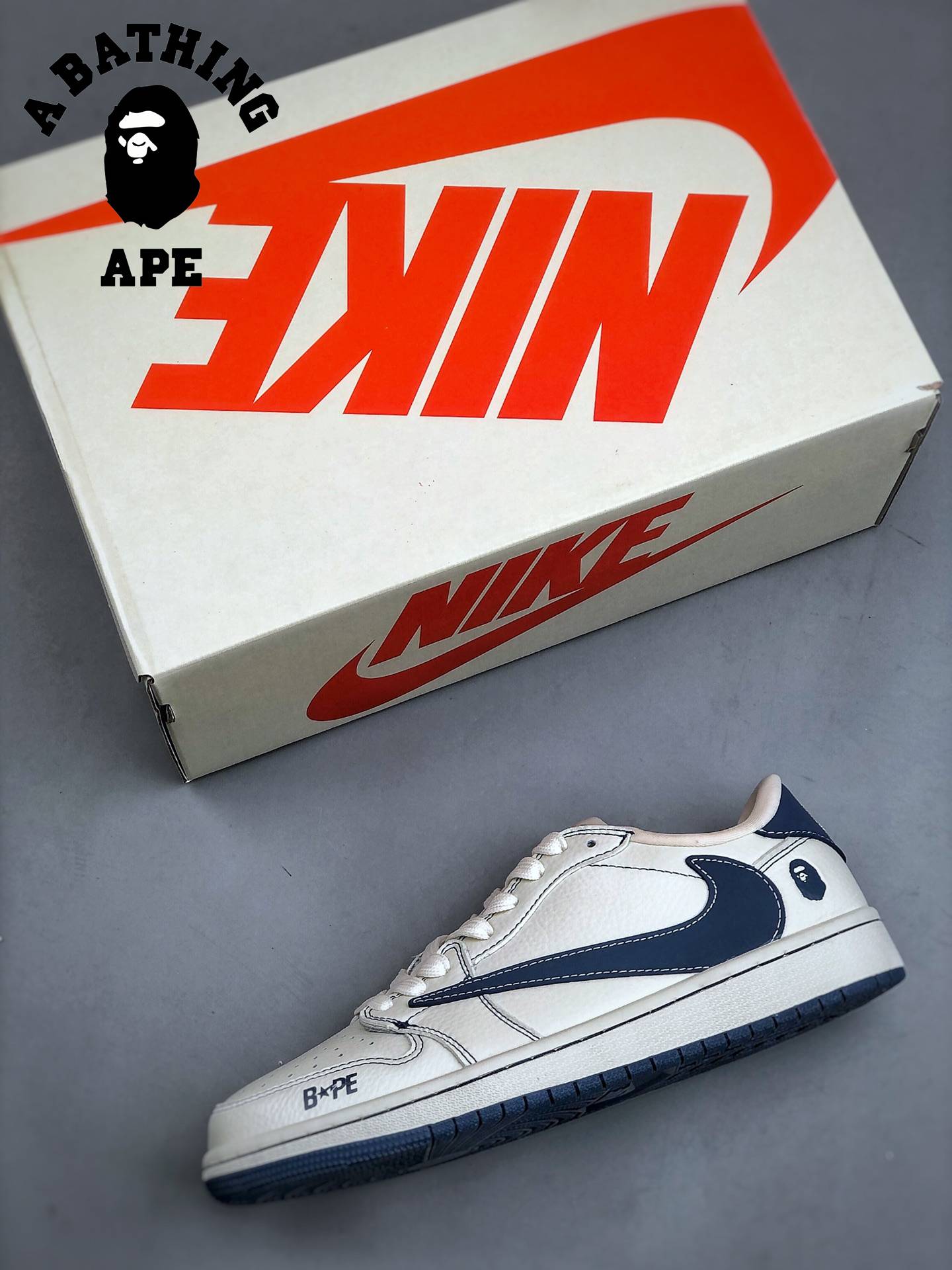 Travis ScottxBAPExN1KE Classic Retro Low OG SP Bape-Co Branded Matte Blue Fashion Board Shoes