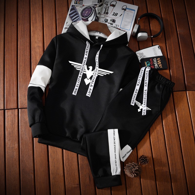 Men Fashion Print Sweatshirt Set Hoodies Sweatpants Tracksuit Design Outfits Jogger Suit Male Pullover Luxury Streetwear