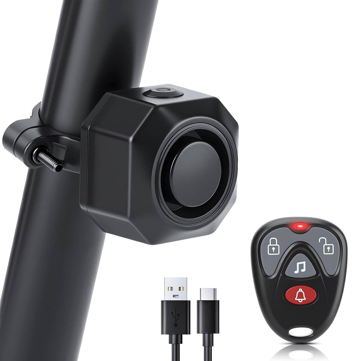 USB Rechargeable Bike Alarm,Max 110dB Motorcycle Alarm With Remote＆7 Levels Sensitivity Bike Alarms, Anti Theft Vibration Motion Sensor Alarm