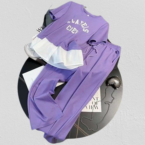 Women's Clothing Fashion sports casual suits for women summer 2024 new style stylish waist short sleeves two piece wide leg pants two piece suit