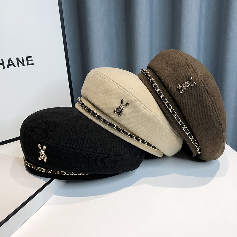 Korean Women's Metal Chain Beret, British Niche Design, Fashion Pod Painter Hat