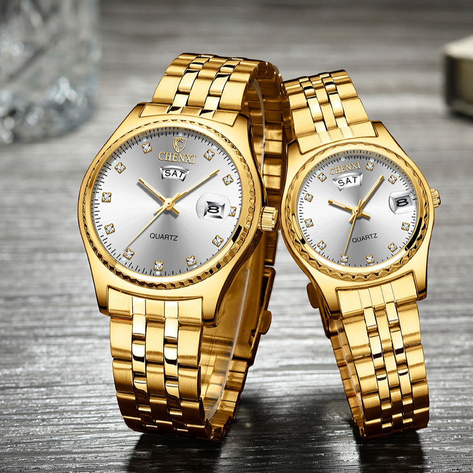 Men's And Women's Wrist Emoji Couples Waterproof Watch Glow-in-the-dark Gold Double Calendar