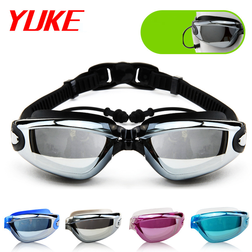 Swimming Eyewear Yuke Swimming Goggles Electroplated Anti Fog Swimming Goggles With Earplugs Flat Swimming Goggles
